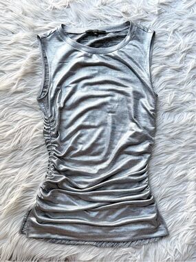 Kobi Halperin Sariyah Metallic Silver Ruched Shirred Sleeveless Top XS